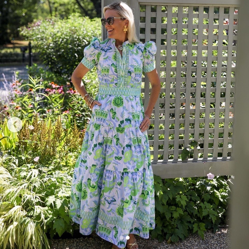NWT- CK Bradley Floral Green and Blue Maxi Dress M